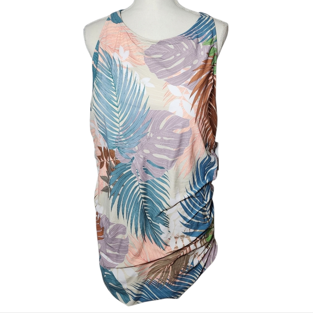 Jantzen Hawaiian Leaf Swim Tank Top With Tummy Contol Size 22w Nwt